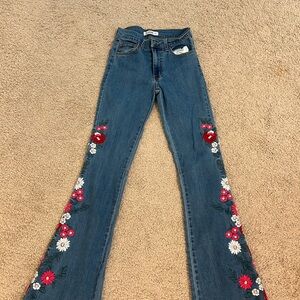 Embroidered Floral Blue Jeans